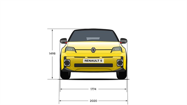 Dimensions face arrière- Renault 5 E-Tech 100% electrique