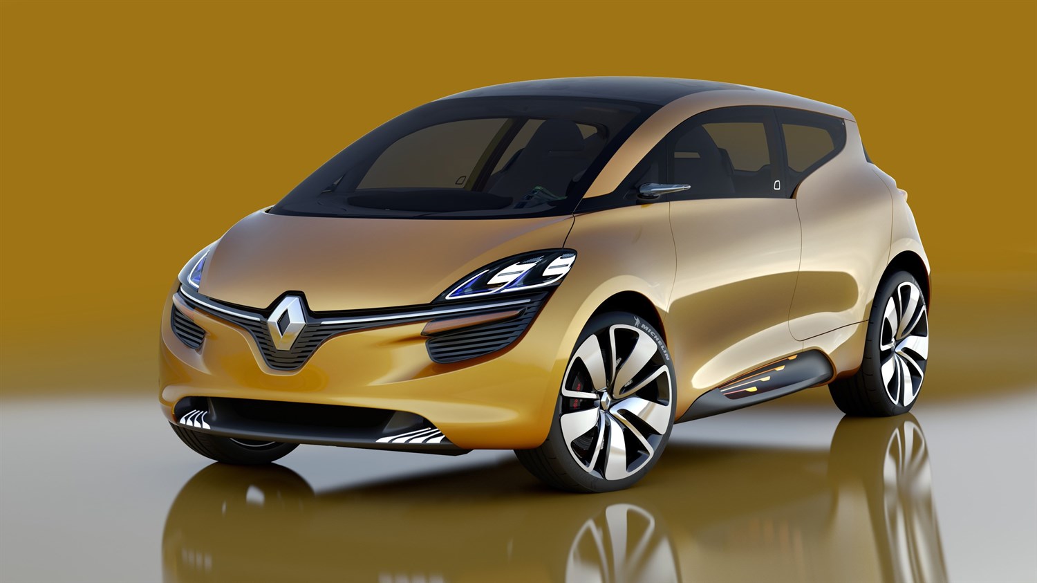 Renault R-SPACE Concept - vue 3/4 avant sur fond jaune